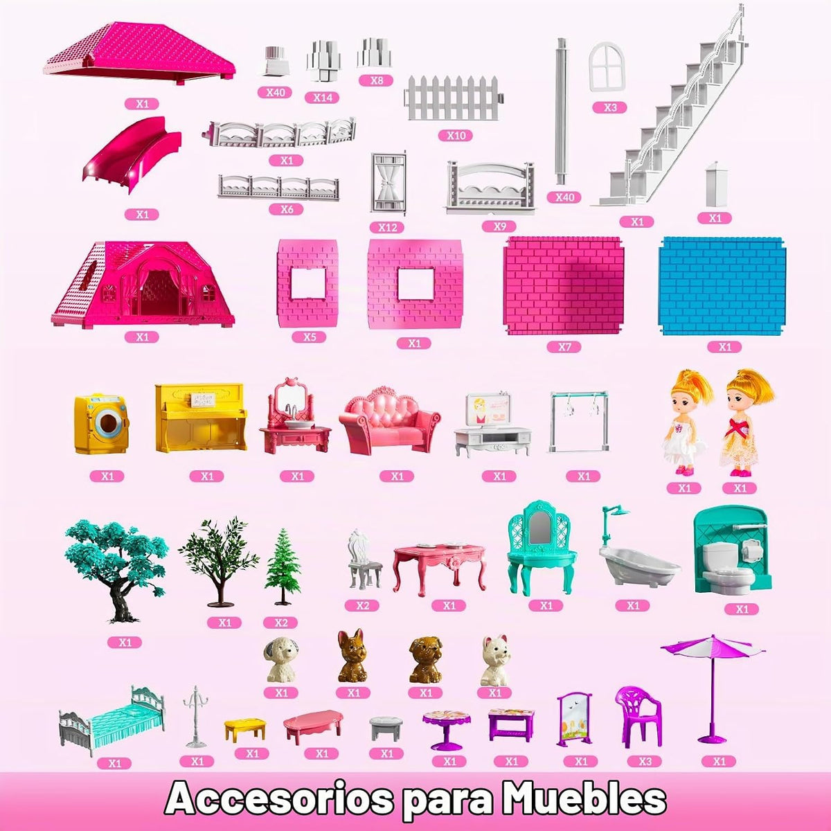 JUKUDAHU Juego de villa para niñas de 3 a 7 años, con 3 pisos, 7 ha...