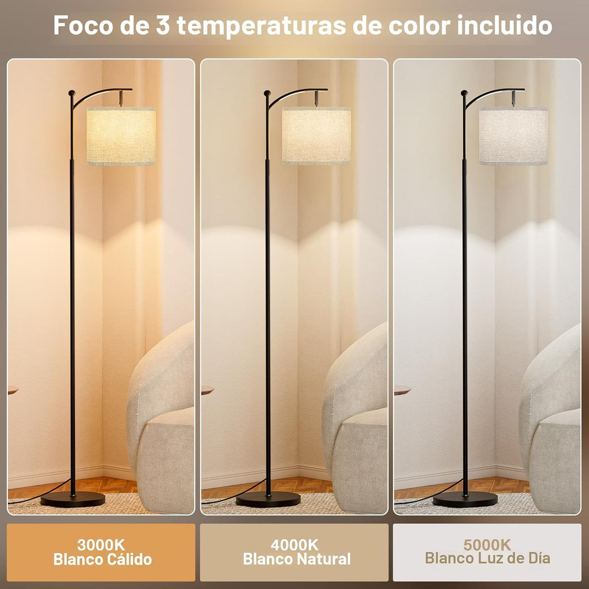 Ambimall Lámpara de pie de 60 pulgadas para sala de estar con 3 tem...