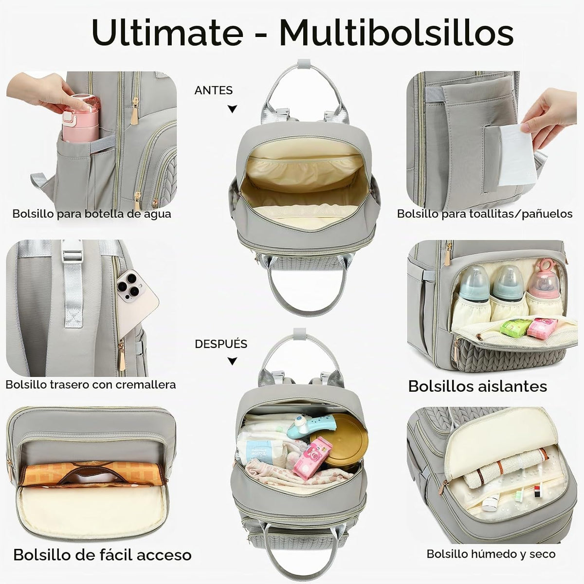 AIJIEKE Mochila para pañales, Mochila para pañales multifuncional g...