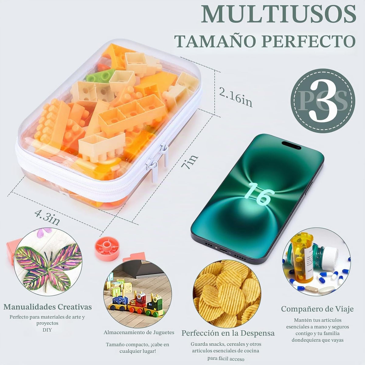 YOPCDJ Paquete de 3 fundas rígidas transparentes con cremallera, bo...