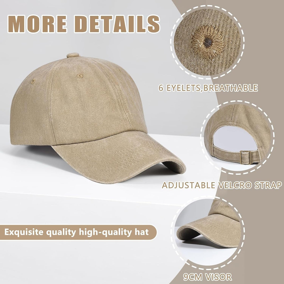 Paquete de 6 gorras de béisbol unisex de algodón lavado vintage, su...