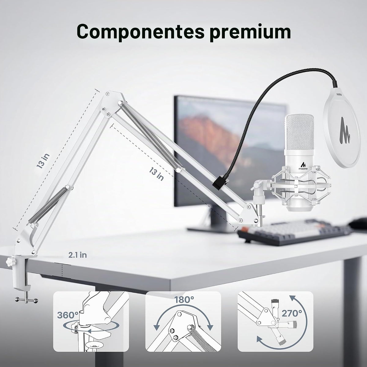MAONO Micrófono de condensador XLR\/USB blanco A04 Gen2 para grabac...
