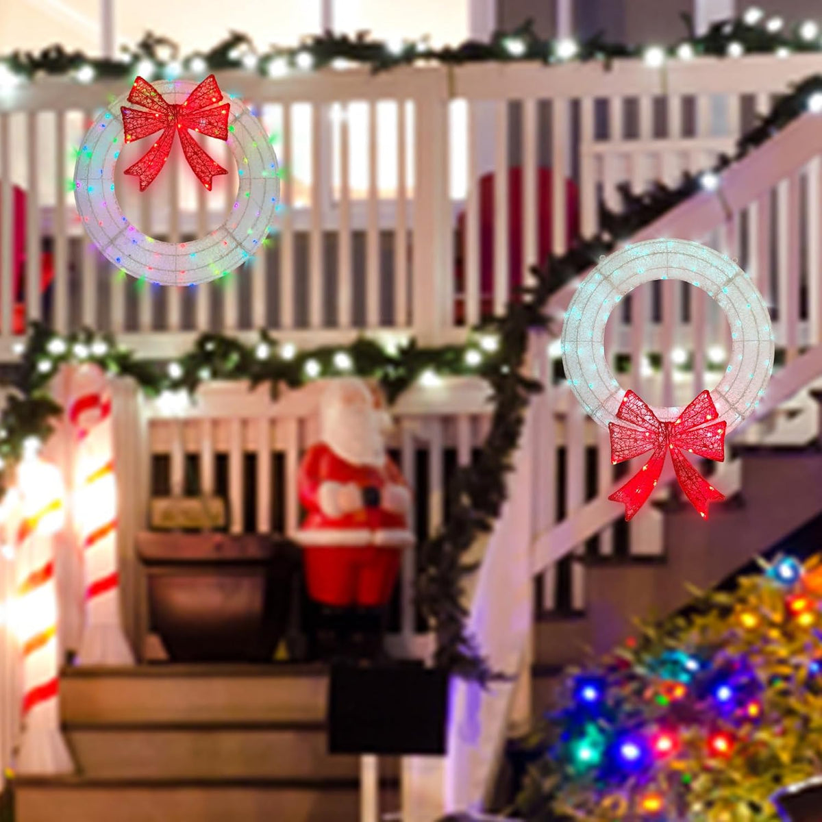 Corona iluminada de Navidad para decoración al aire libre, 24 pulga...