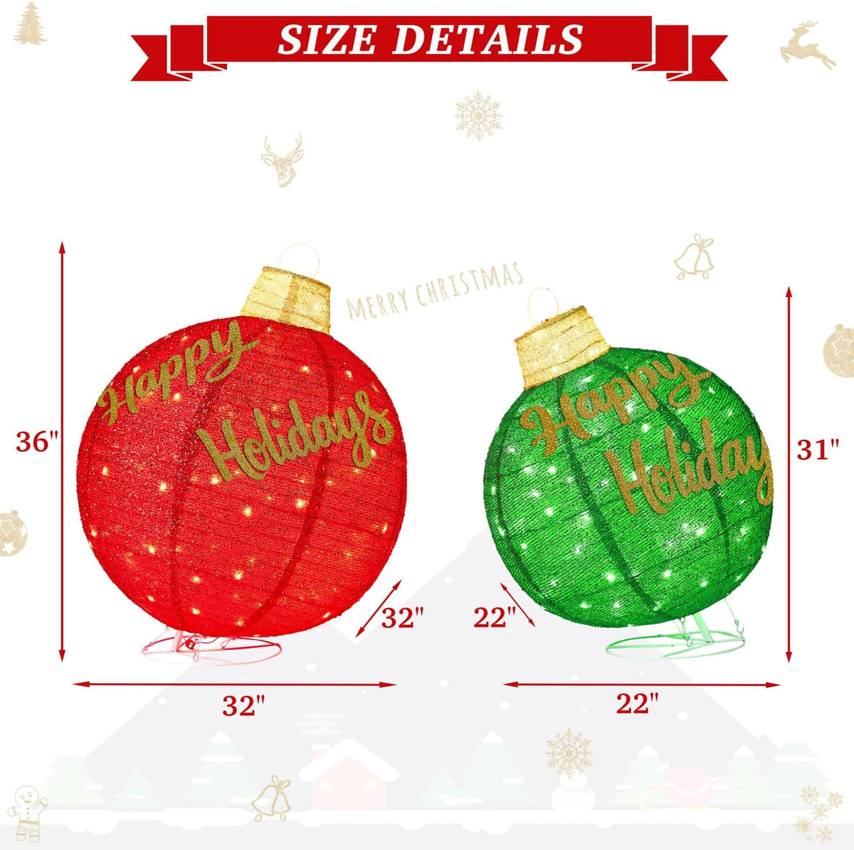 Juego de 2 adornos navideños iluminados de 3 pies, ampliables para...