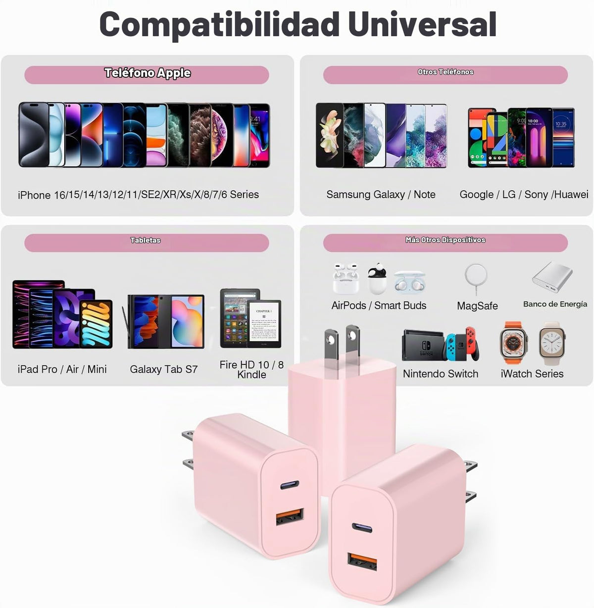 Bloque de carga USB C, bloque de cargador para iPhone 16\/15 [paque...