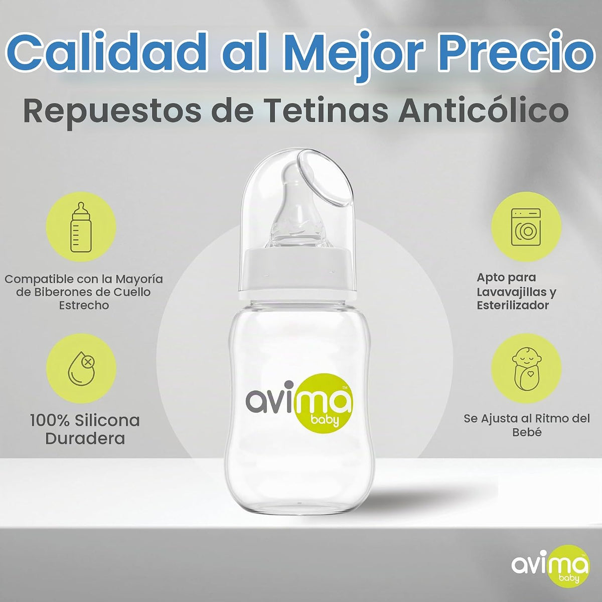 Biberones anticólicos Avima de 4 oz con tetinas de flujo lento. 0-3...