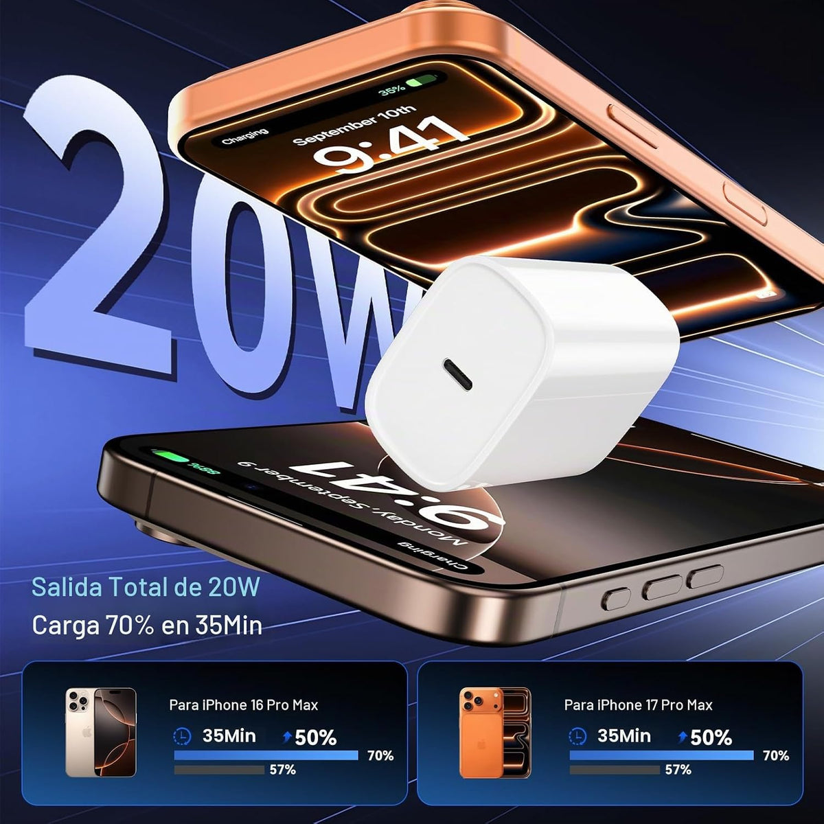 Teléfono 18 17 16 Pro Max Cargador Carga Rápida, 20W Teléfono Duo U...