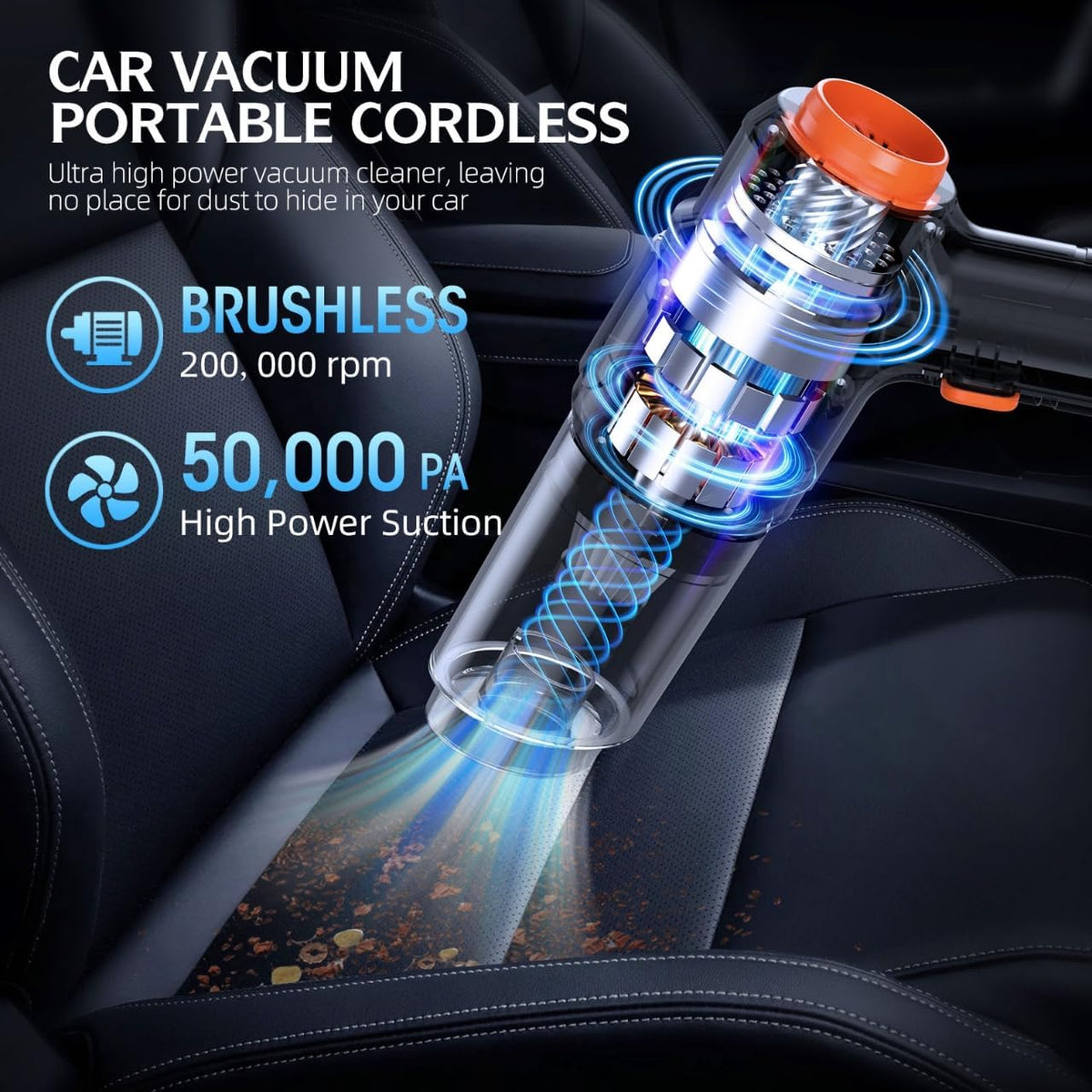 FAOGO Aspiradora portátil inalámbrica para automóvil, motor sin esc...