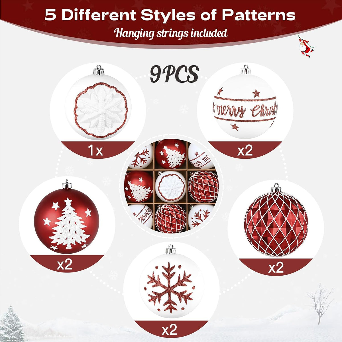 SHareconn - 9 bolas de Navidad grandes de 100mm, color rojo y blanc...