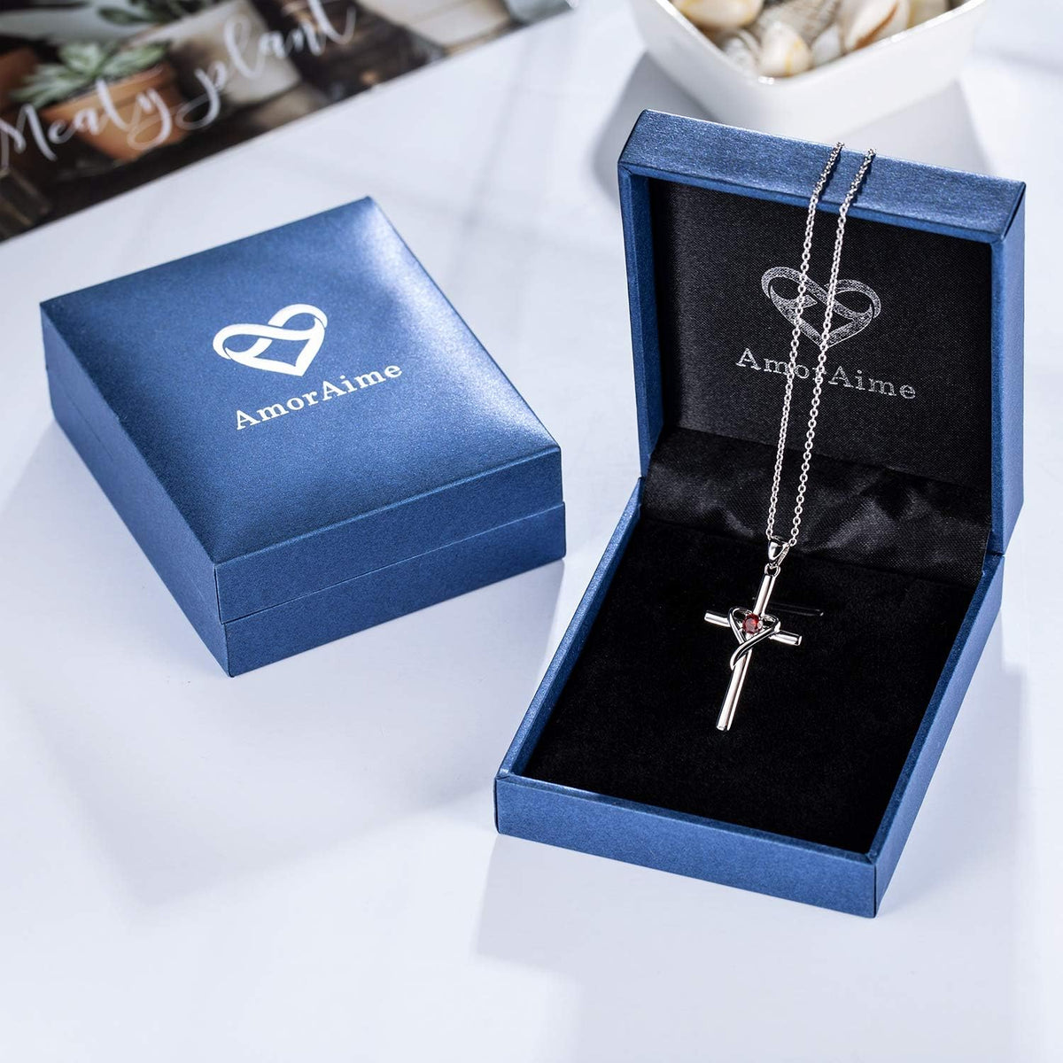 AmorAime Collar con cruz de plata de ley 925 para mujeres y hombres...