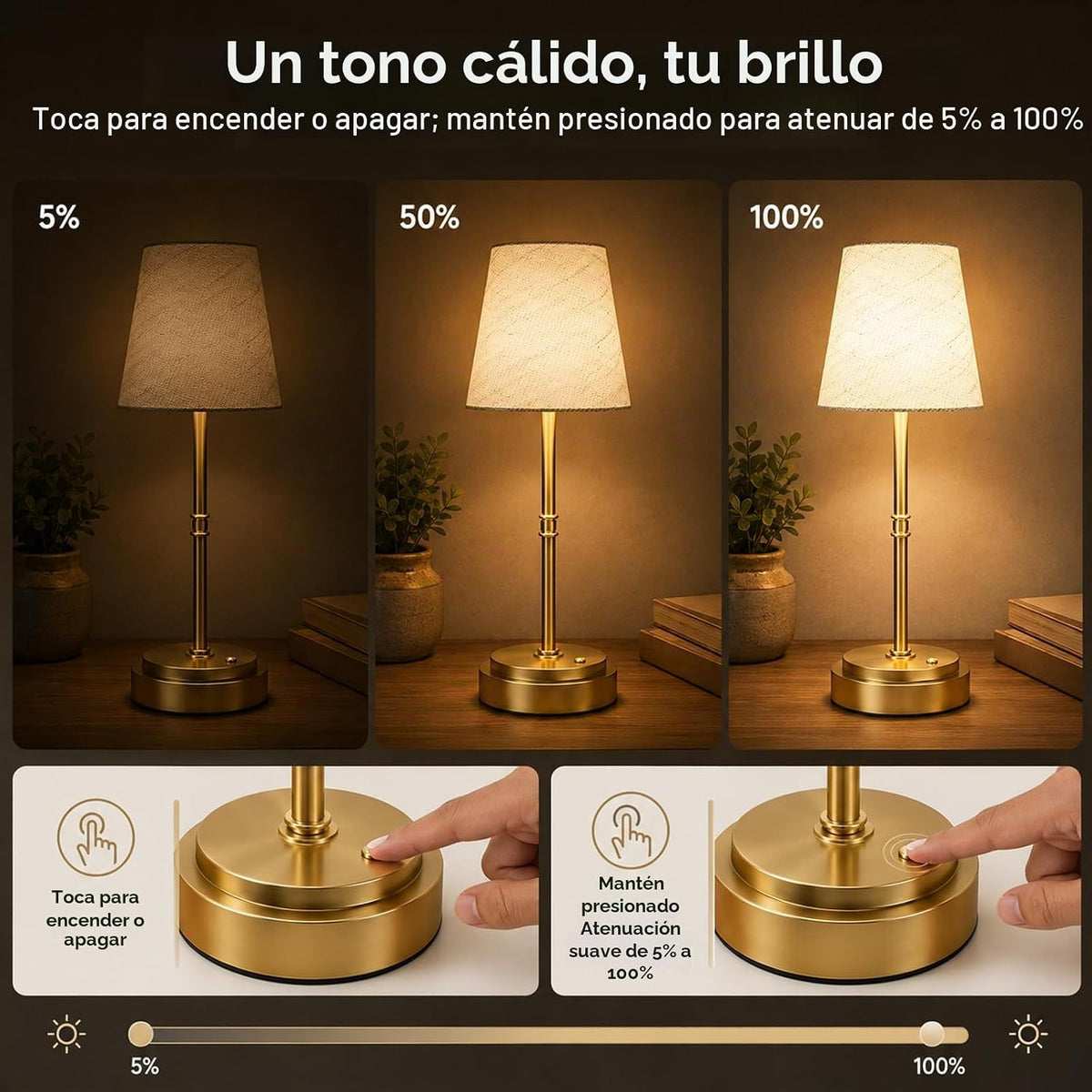 Lámpara de mesa inalámbrica recargable, mesita de noche a mesa auxi...