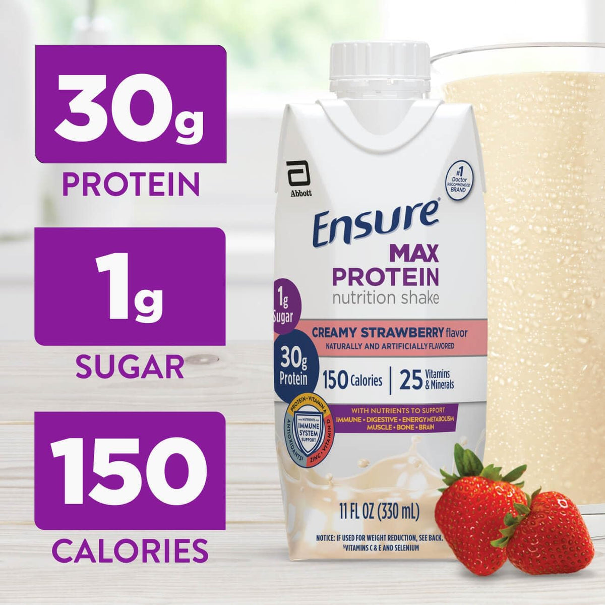 Ensure Max Protein Batido cremoso de fresa, 1.06 oz con alto conten...