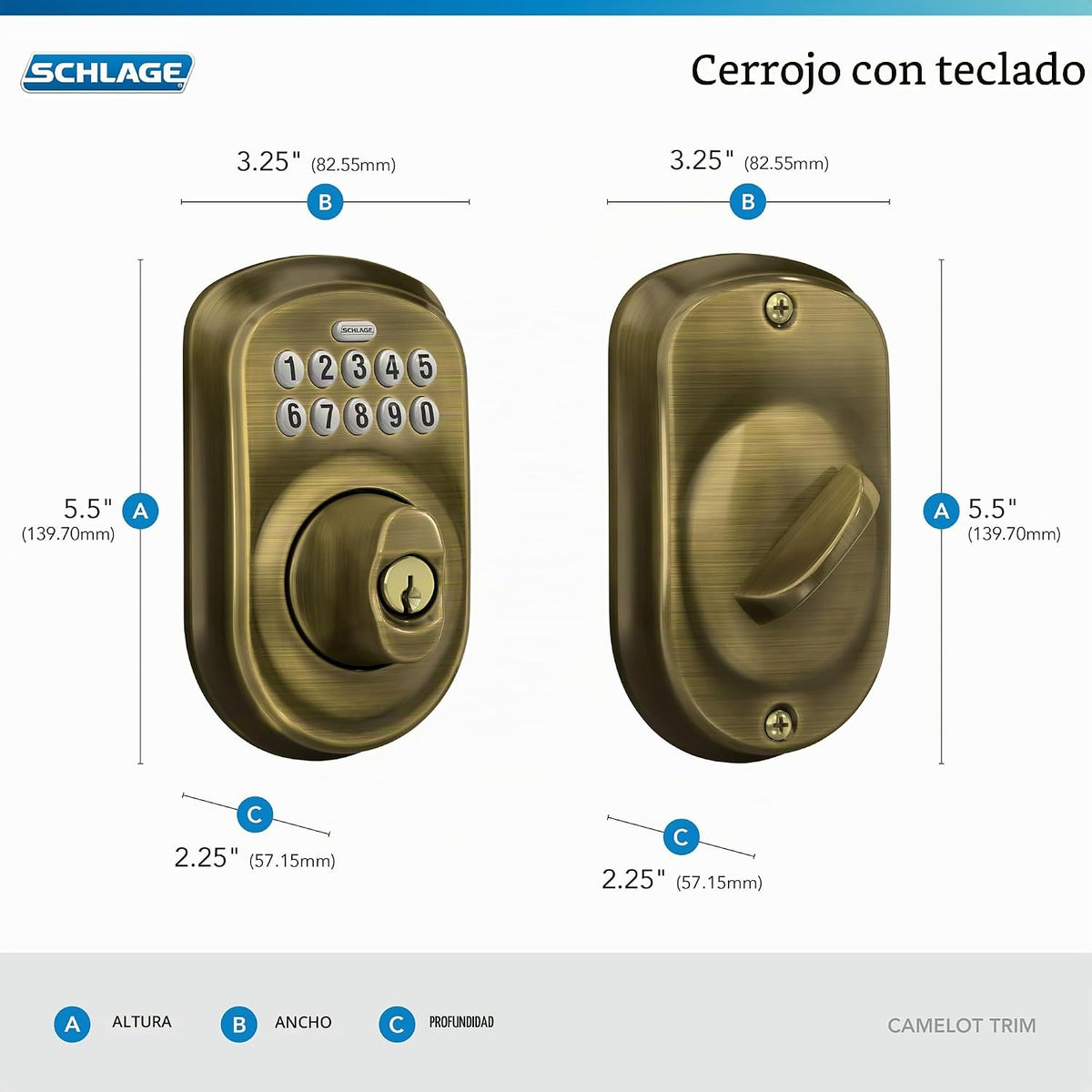 Schlage Cerradura electrónica del cerrojo del teclado, borde Plymou...