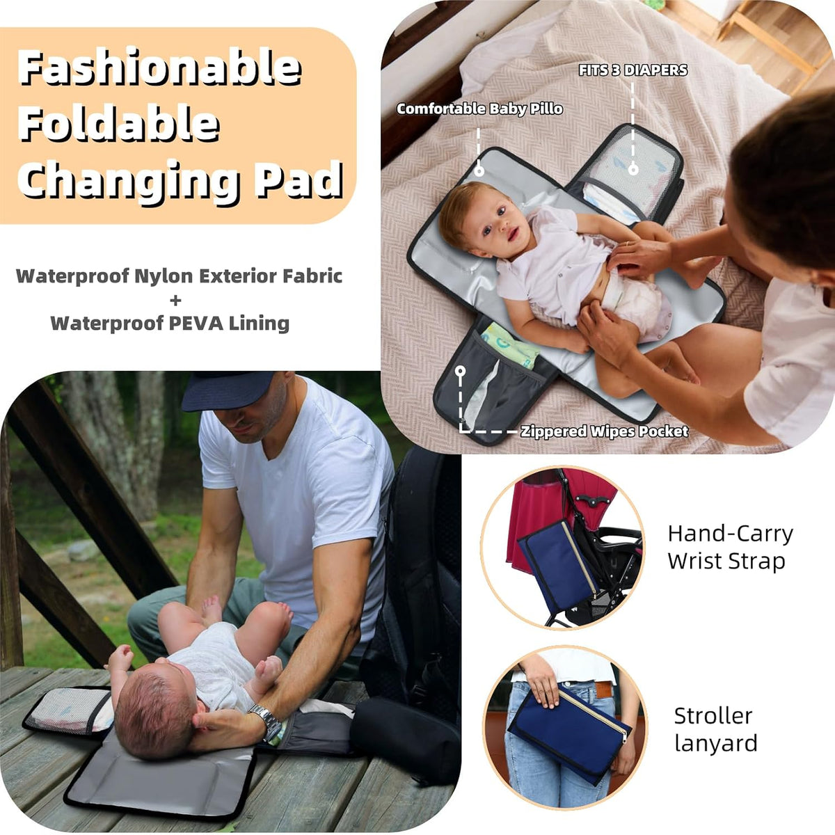 ROSEGIN Mochila para pañales con cambiador, funda para chupete, bol...