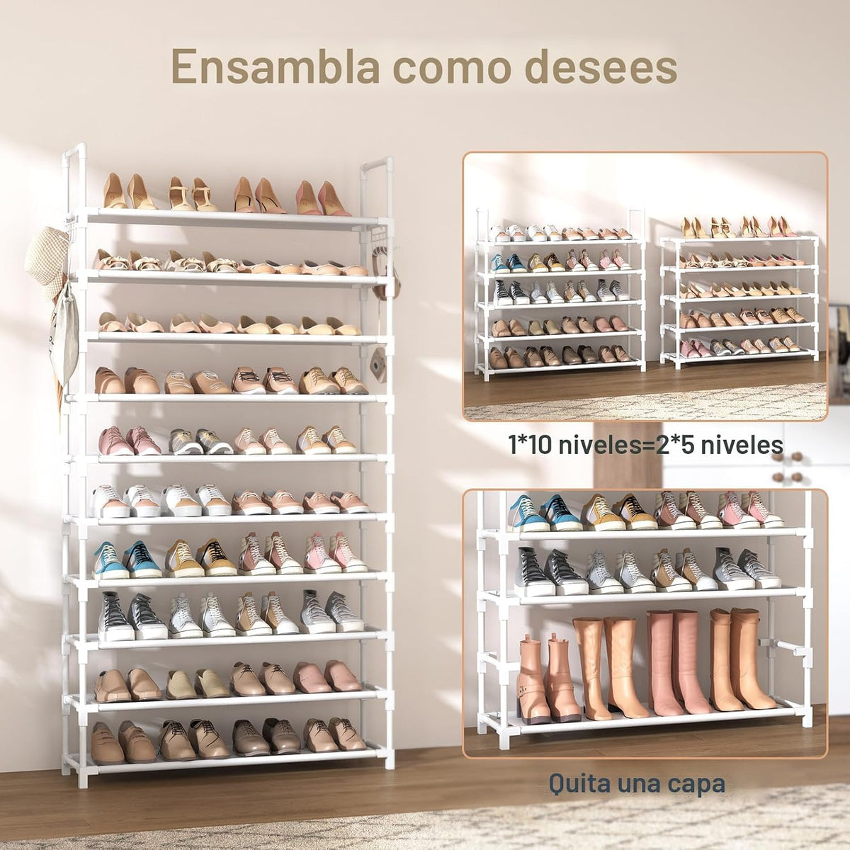 VTRIN Zapatero de 10 niveles alto, gran capacidad, organizador de z...