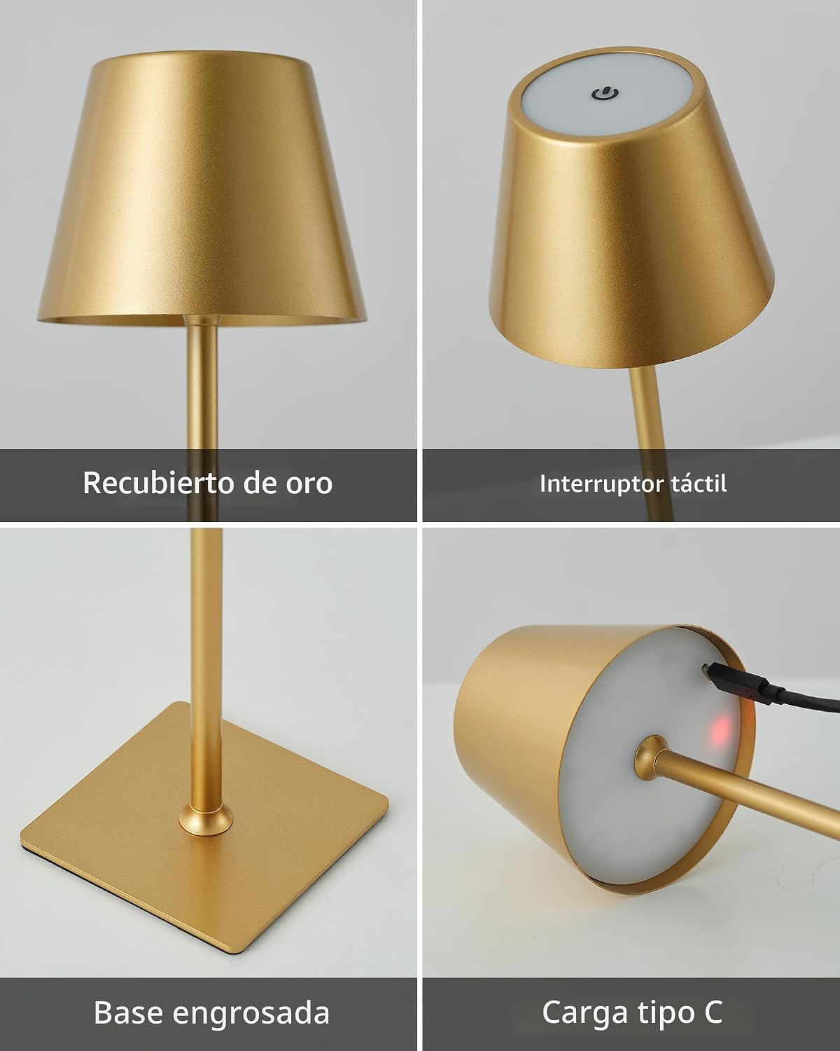 Juego de 2 lámparas de mesa inalámbricas KDG Gold, lámpara de escri...