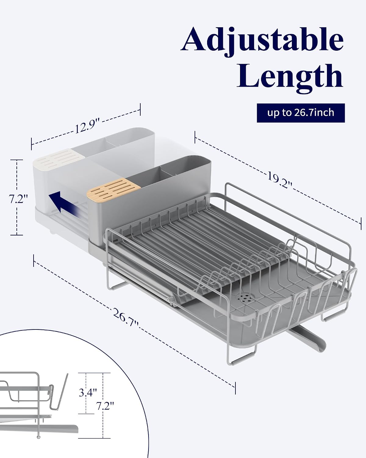 Kitsure Escurridor extensible para platos, 19.2"-26.7" L x...