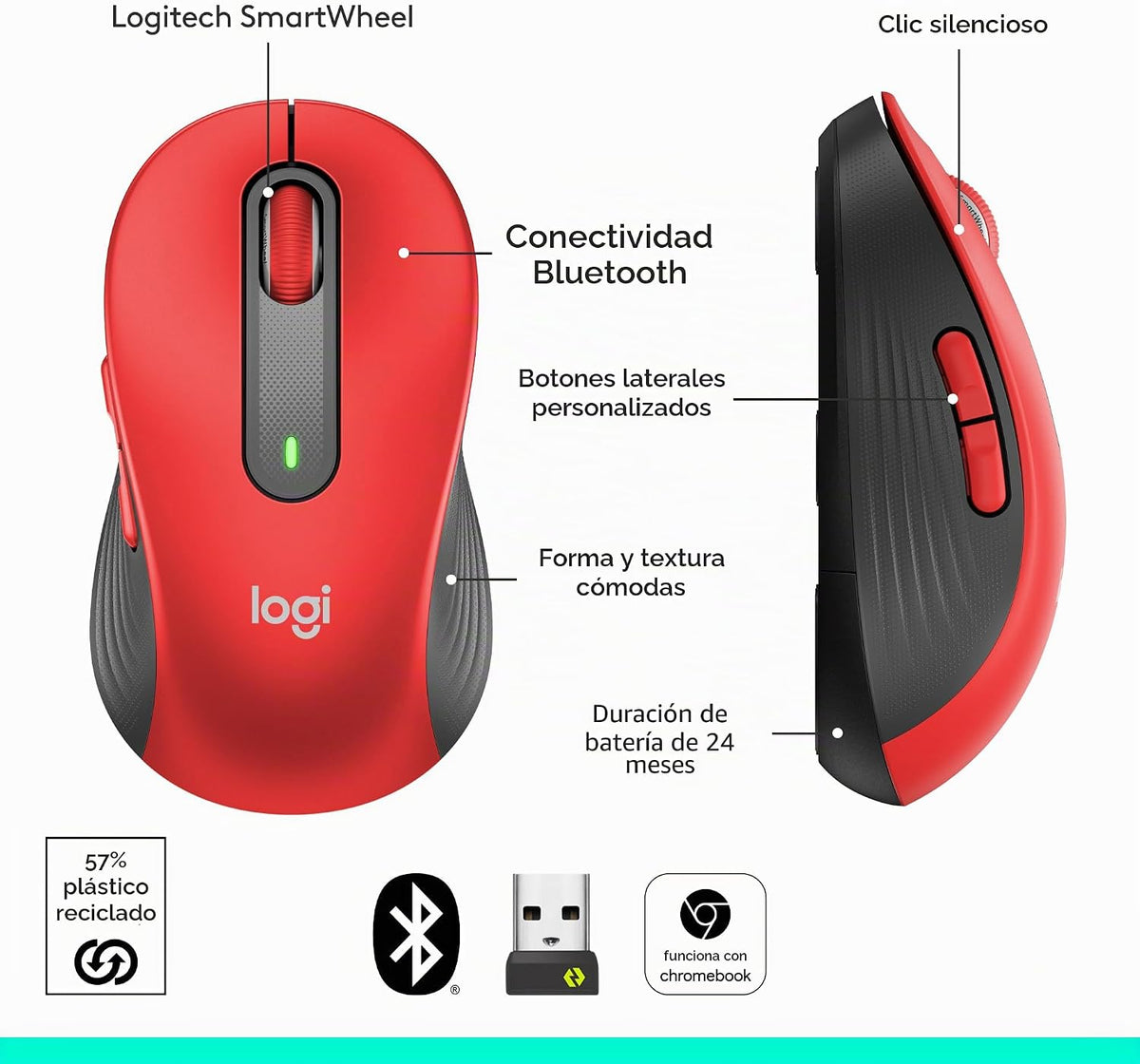Logitech Signature M650 L Ratón inalámbrico de tamaño completo Mano...