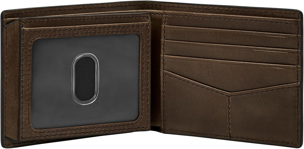 Fossil Derrick - Cartera para hombre, de piel con bloqueo RFID, ple...