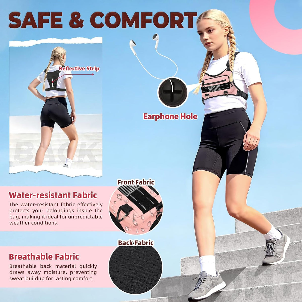 Muserise Bolsa de pecho deportiva para hombres y mujeres, resistent...
