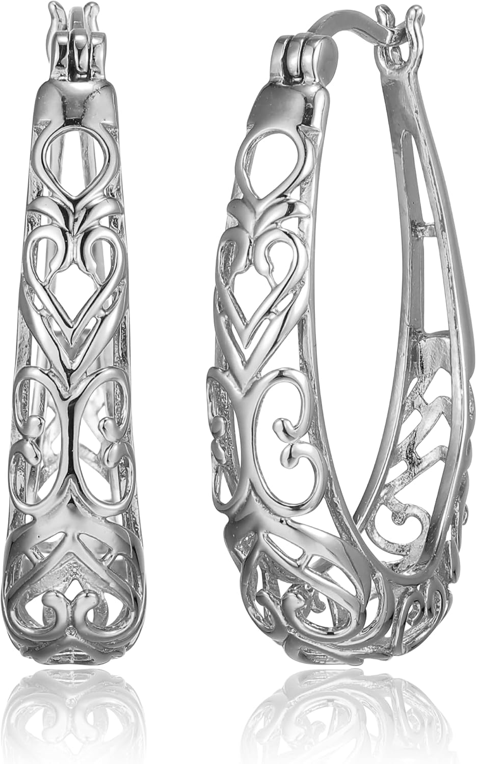 Amazon Collection Pendientes de aro ovalados de filigrana de plata...