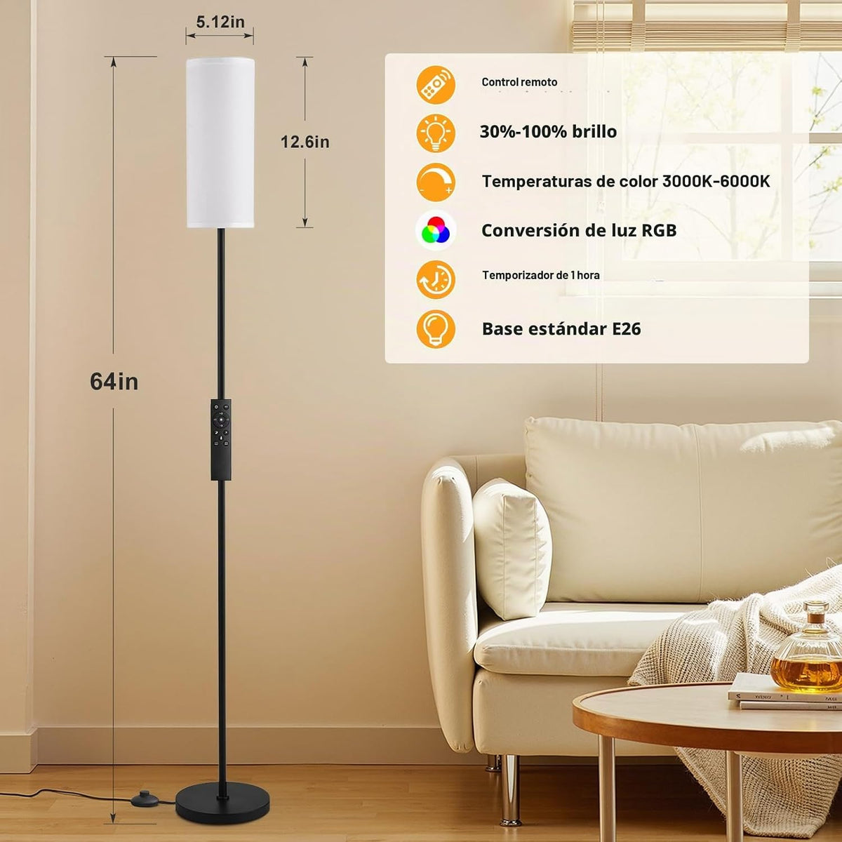 Ambimall - Lámpara de pie de 64'' para sala de estar con co...