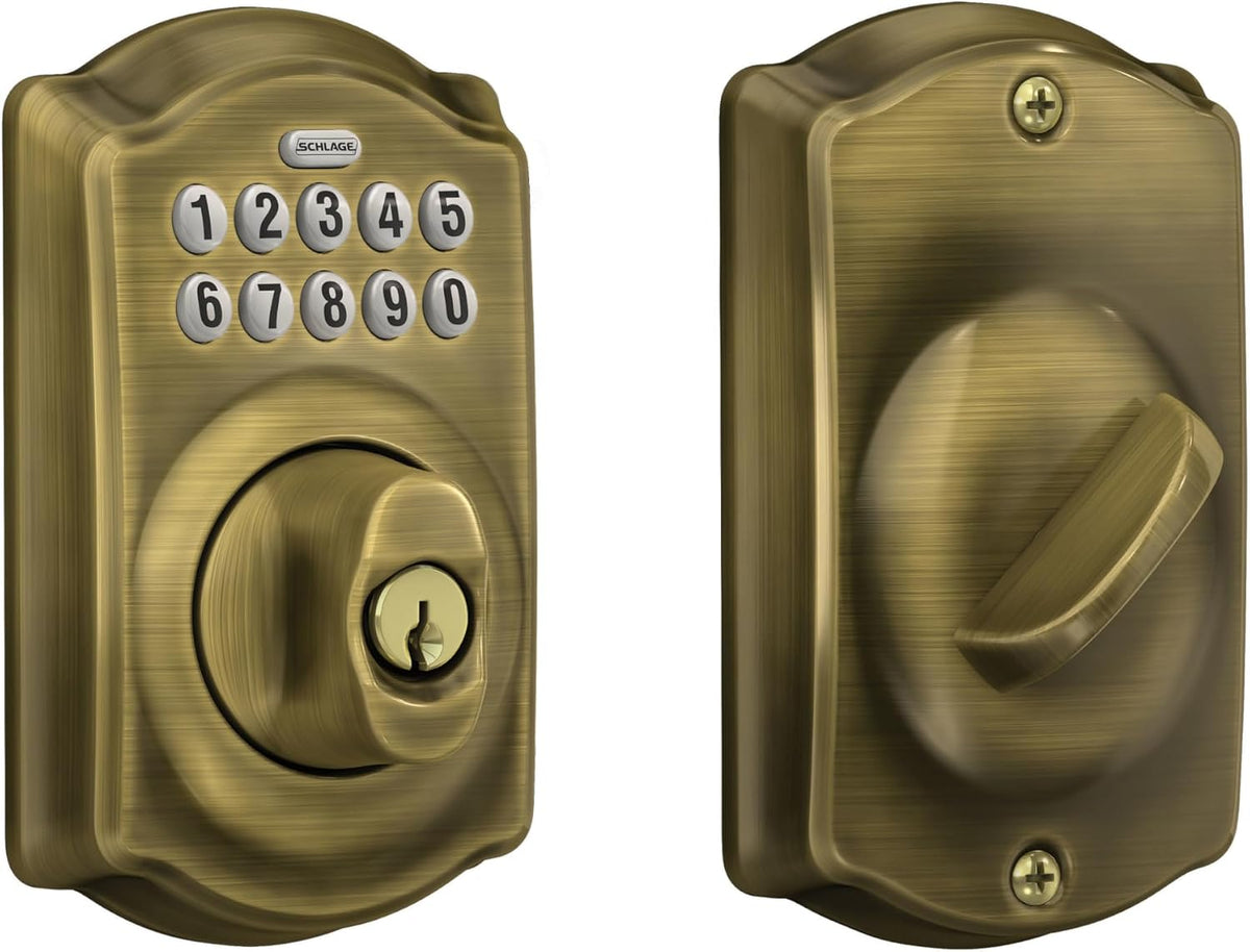 Schlage Cerradura de cerrojo de teclado electrónico, borde Camelot...