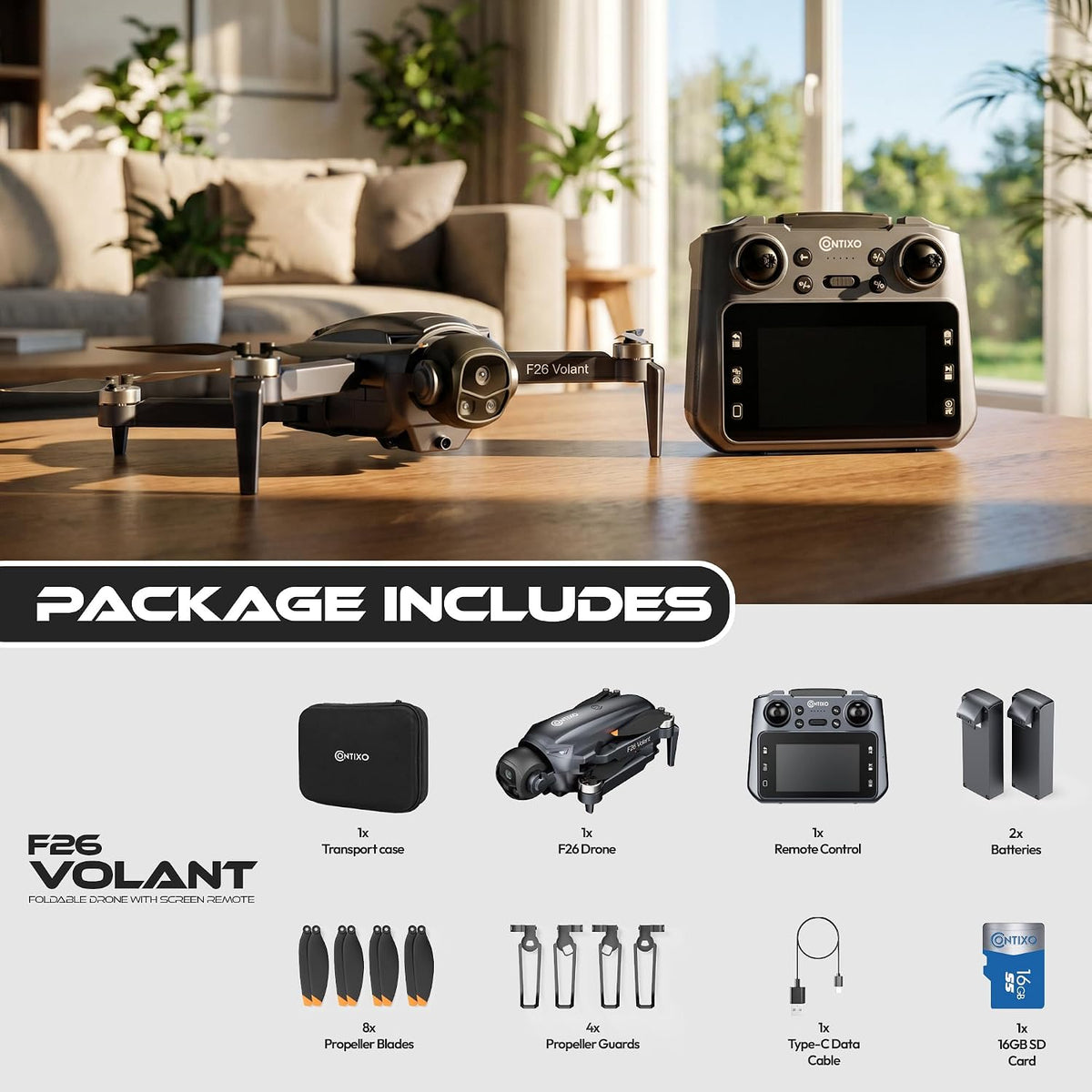 Contixo F26 Volant Drone con controlador de pantalla de 4.3", F...