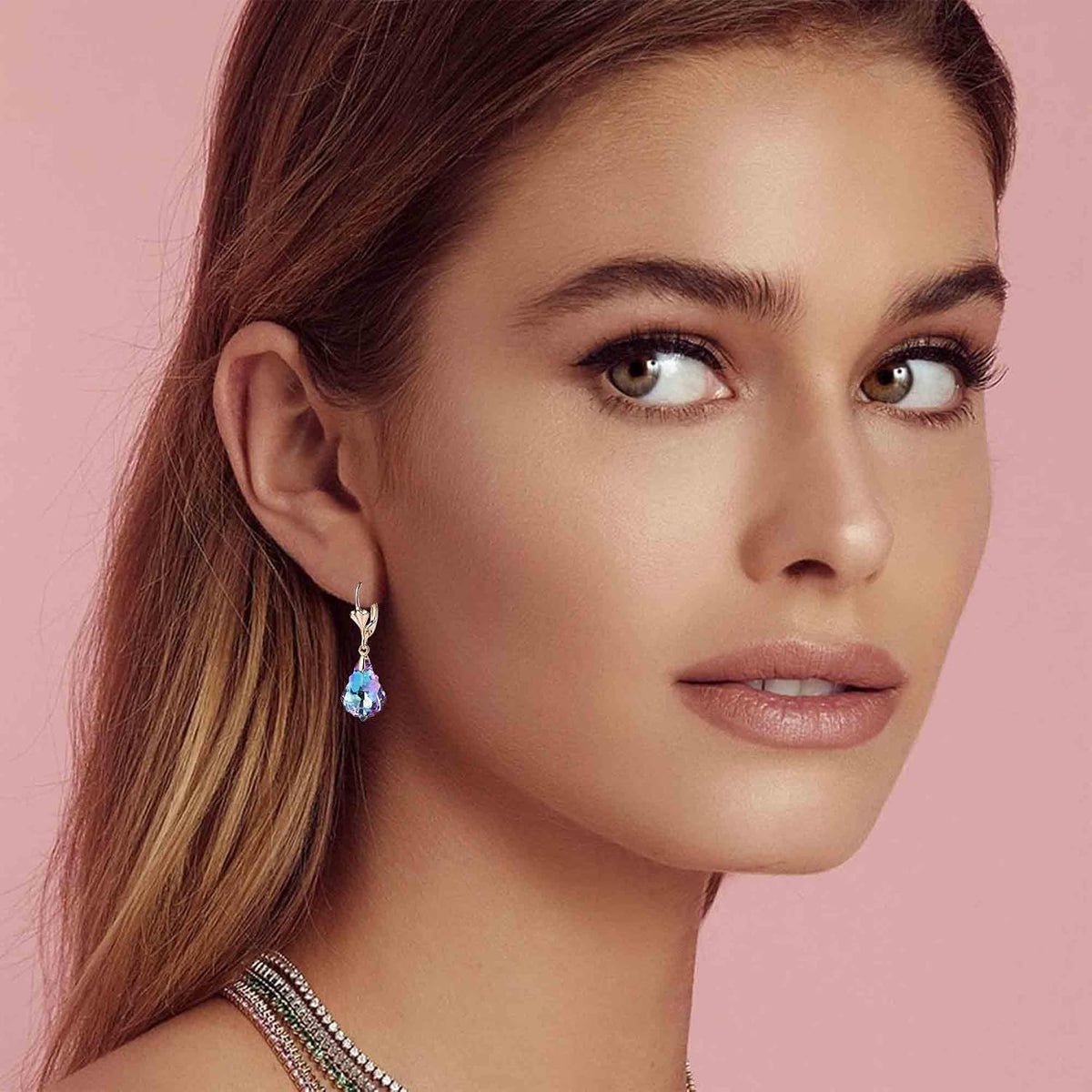 Aretes de cristal austriaco barroco con cierre de palanca para muje...