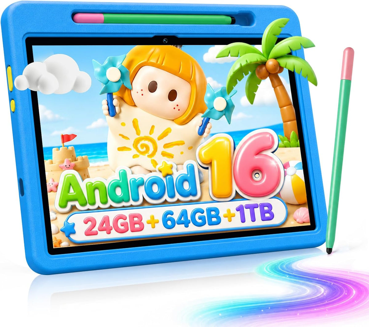 Tableta para niños Android 16 HD de 10 pulgadas con lápiz óptico y...