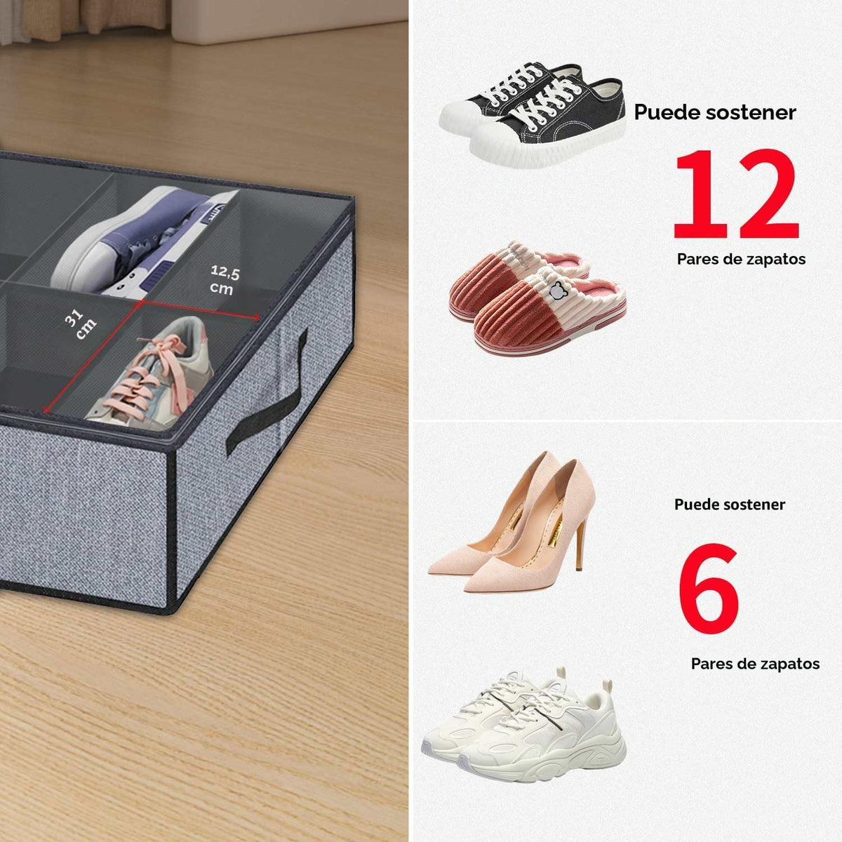 Onlyeasy Organizador grande de zapatos debajo de la cama (6 a 12 pa...