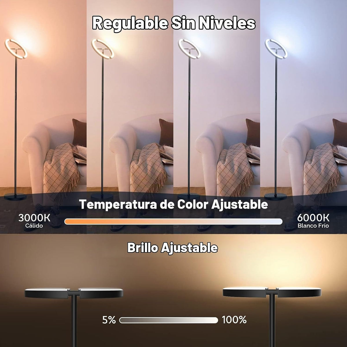 SIBRILLE Lámpara de pie RGBCW, lámpara de pie que cambia de color,...