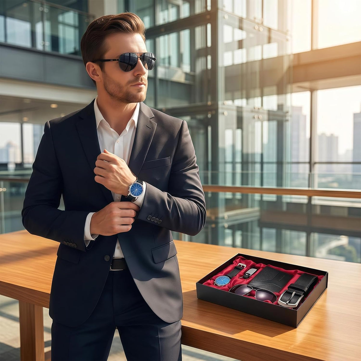 CXLZENGH Juego de regalo para hombre, 6 piezas, reloj, billetera, c...