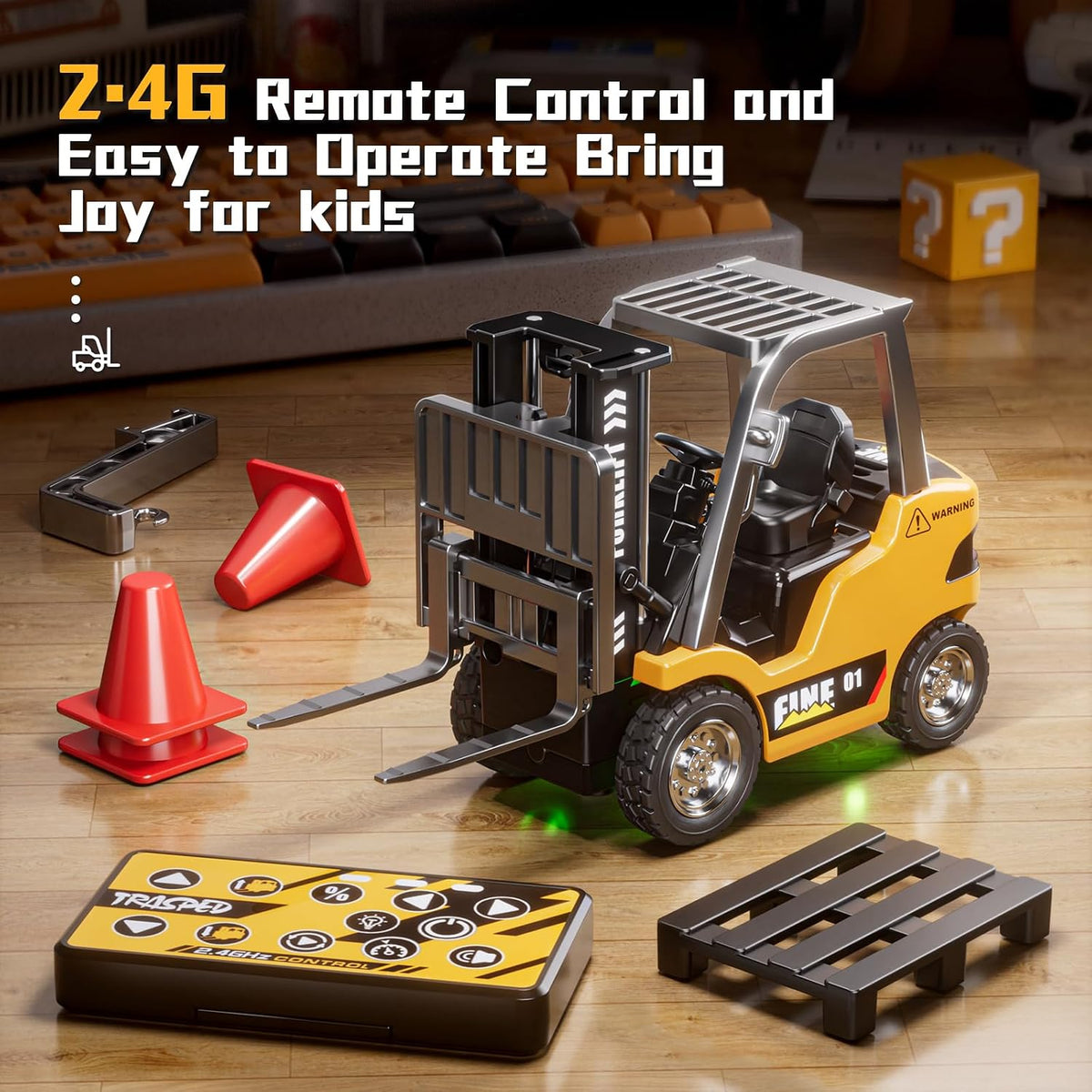 TOPMVP 1\/64 MINI RC Carretilla elevadora de juguete, horquilla ele...