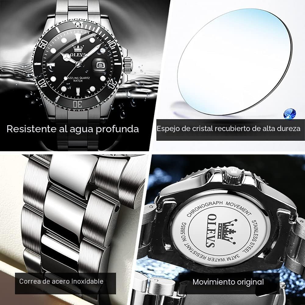 OLEVS Relojes de lujo para hombres grandes de acero inoxidable resi...
