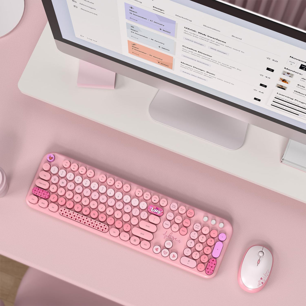 MOFII - Combo de teclado y mouse inalámbricos, teclado retro de tam...