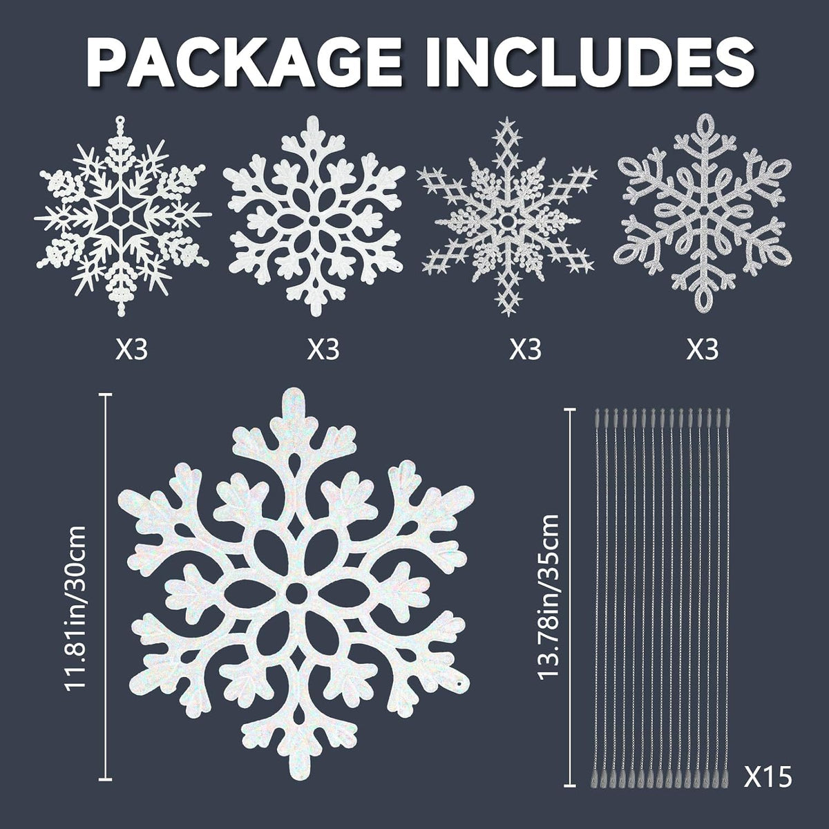 12 piezas de decoraciones grandes de copos de nieve navideños, gran...