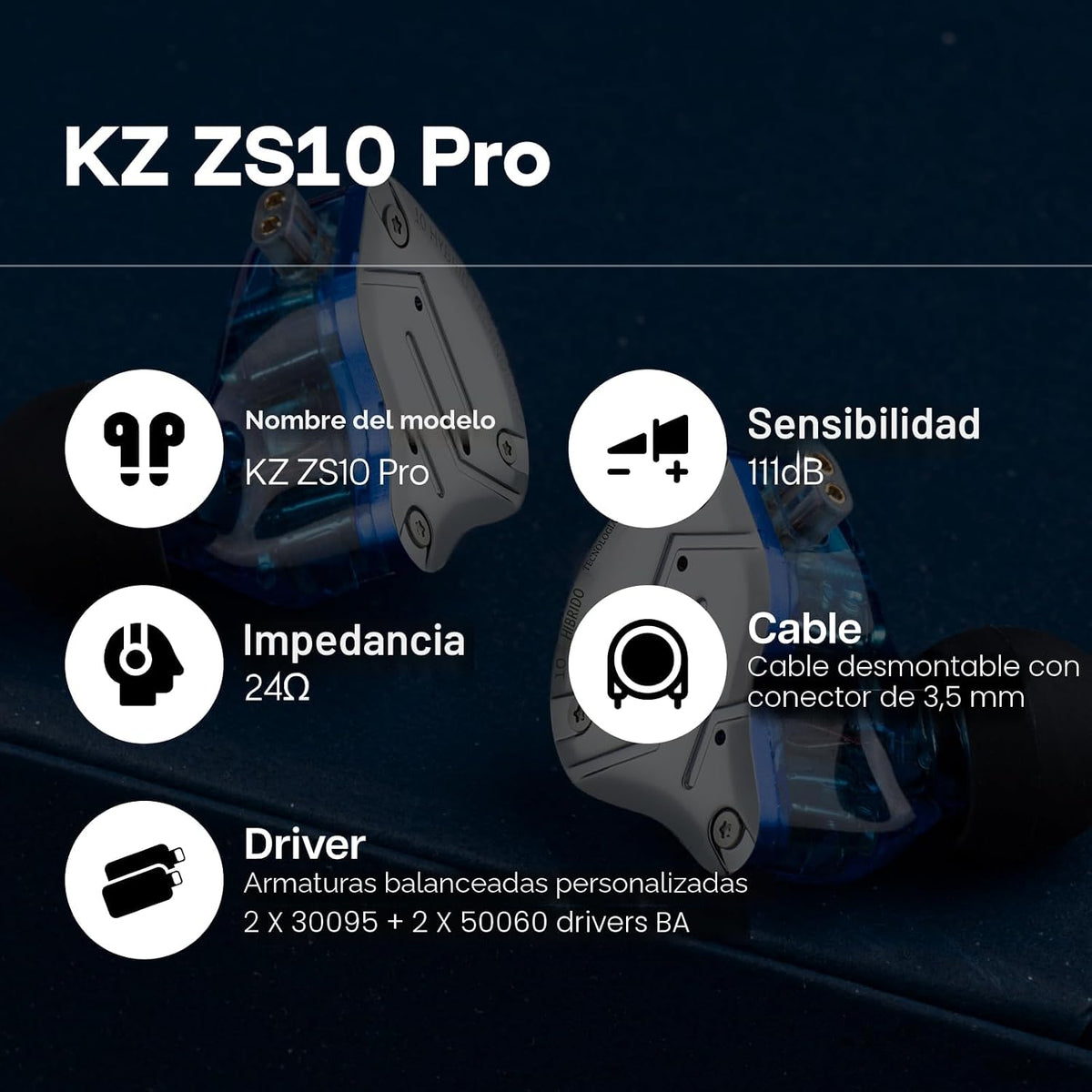 Linsoul KZ ZS10 Pro, auriculares intrauditivos HiFi con 5 controlad...