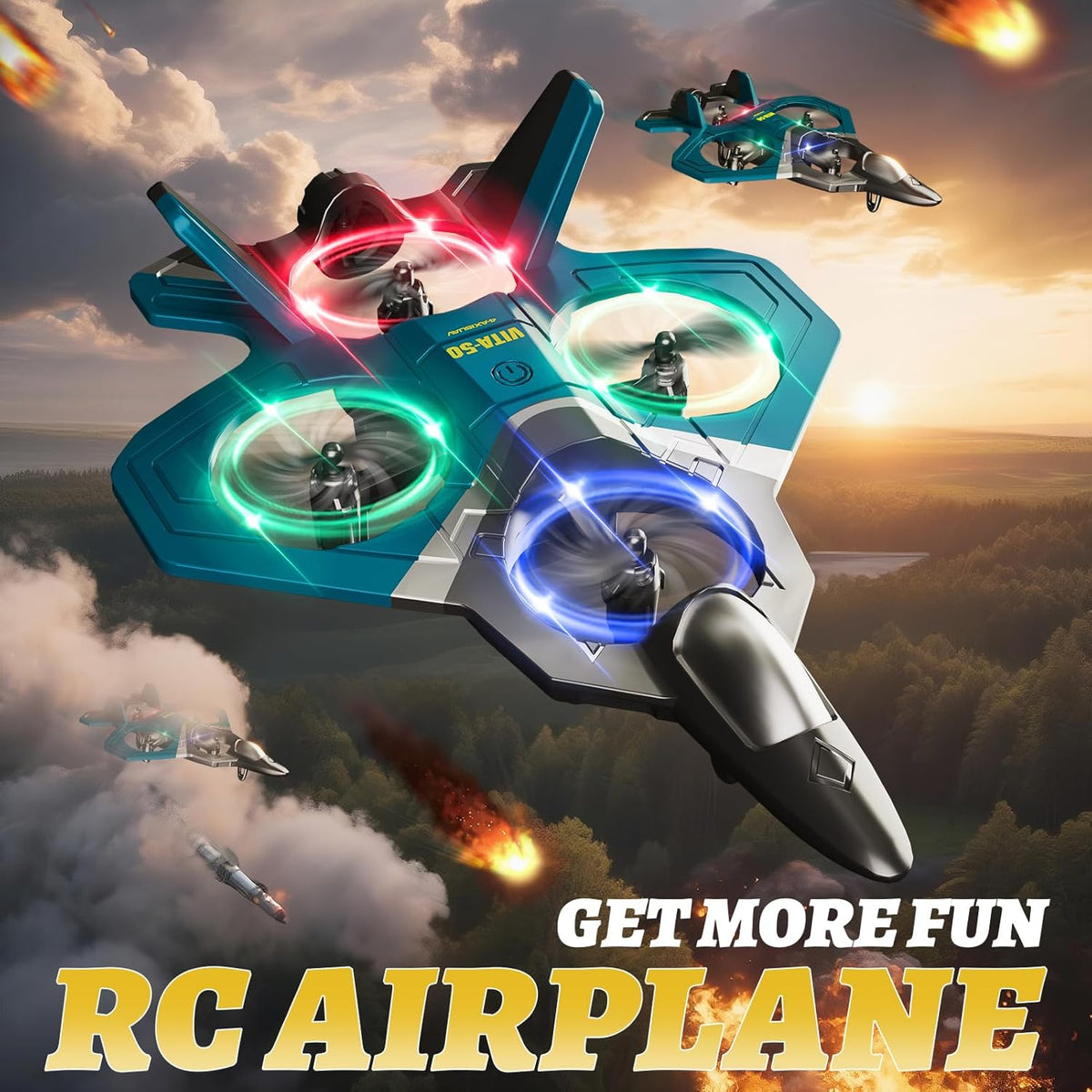 4DRC Aviones RC para niños y adultos, verde, 4 baterías con estuche...