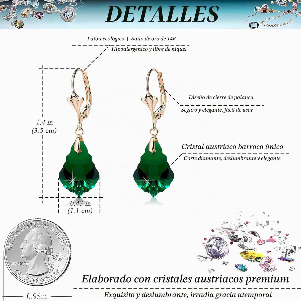 Aretes de cristal austriaco barroco con cierre de palanca para muje...