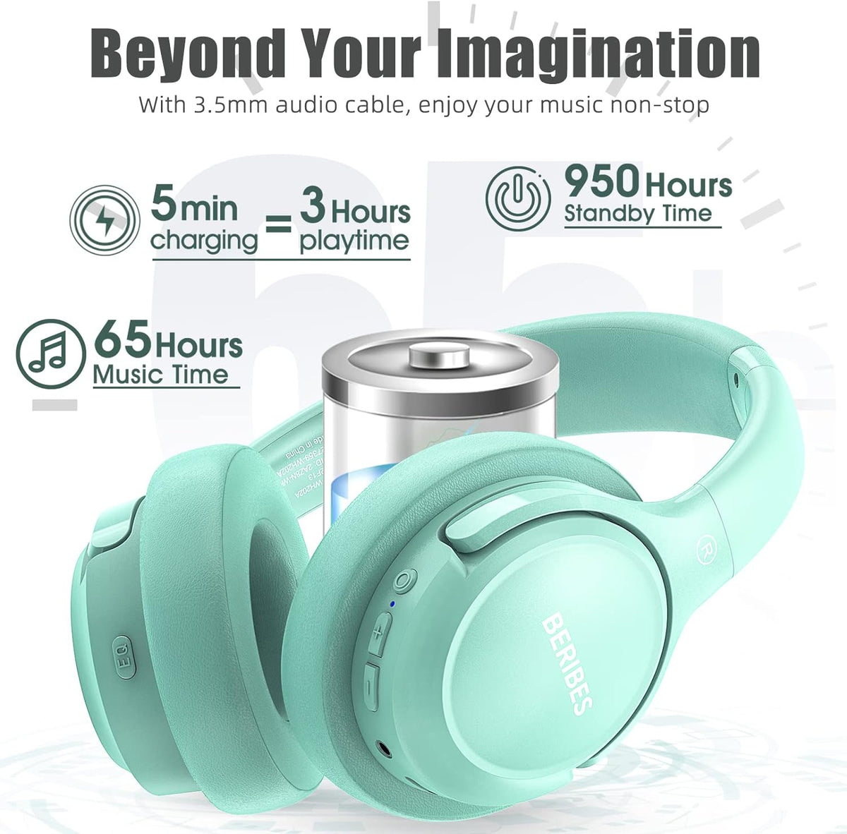 BERIBES Auriculares Bluetooth sobre la oreja Auriculares estéreo in...