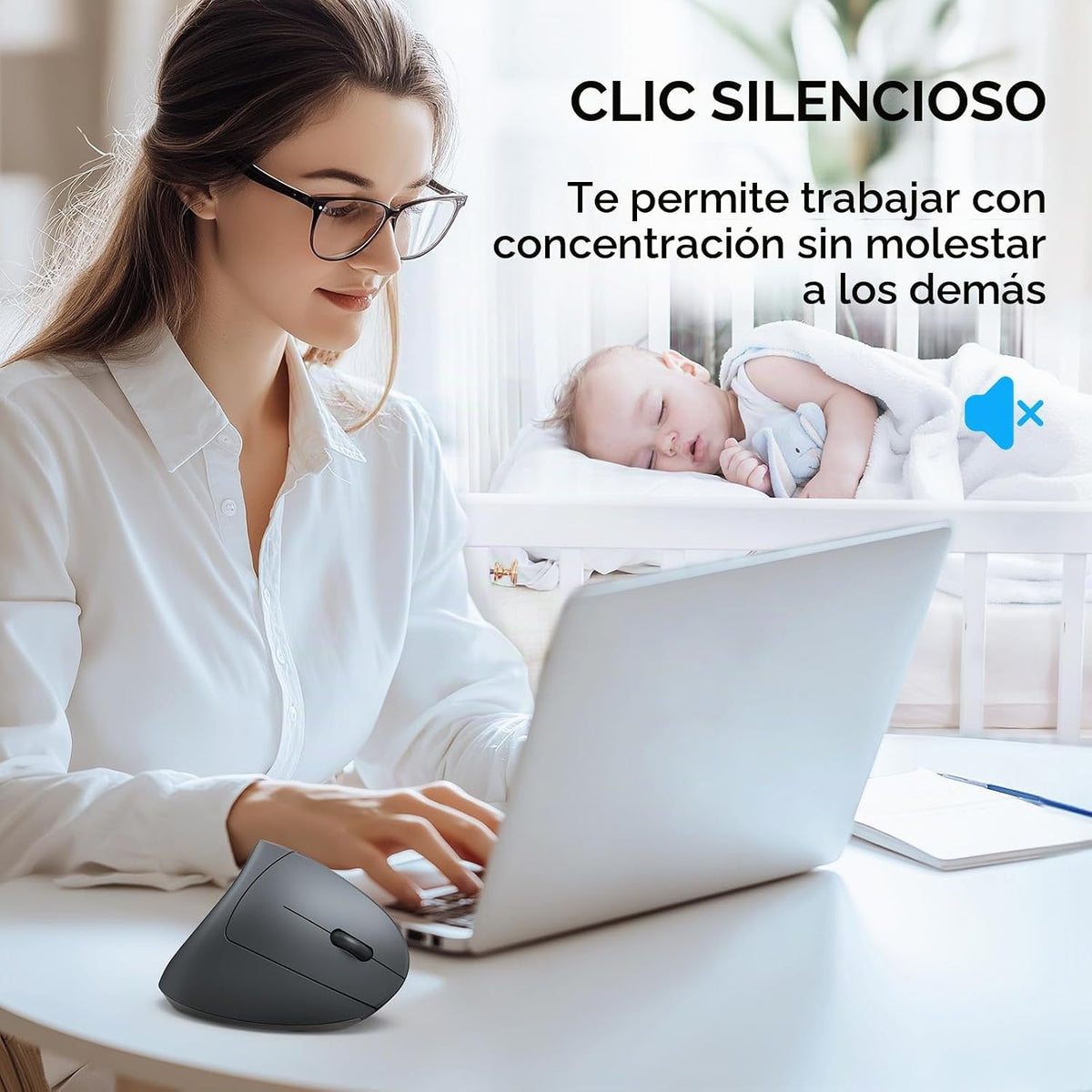 Ratón ergonómico TECKNET, 4800 DPI inalámbrico Bluetooth vertical,...