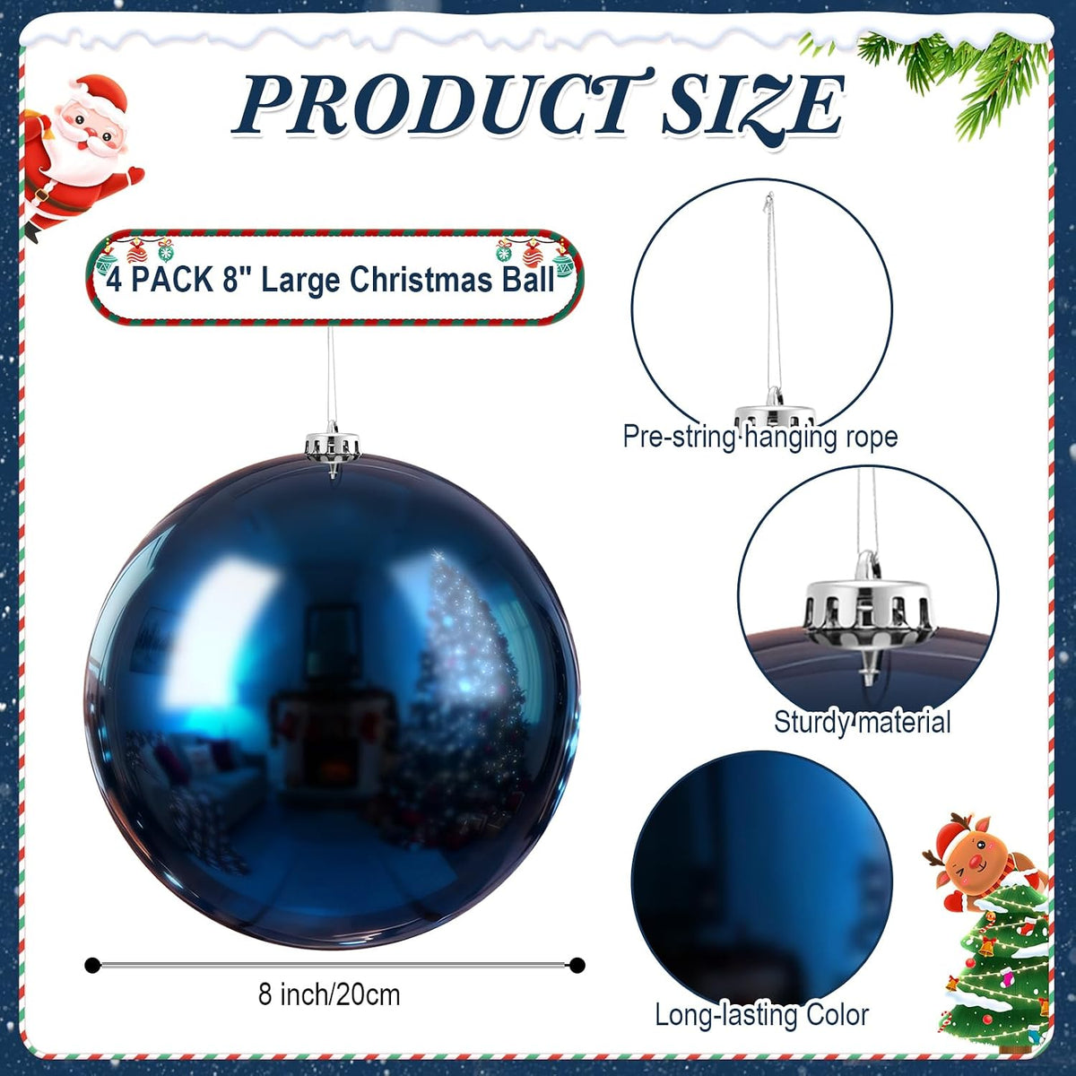 Zubebe 4 piezas de adornos de bola de Navidad extra grandes de 8...