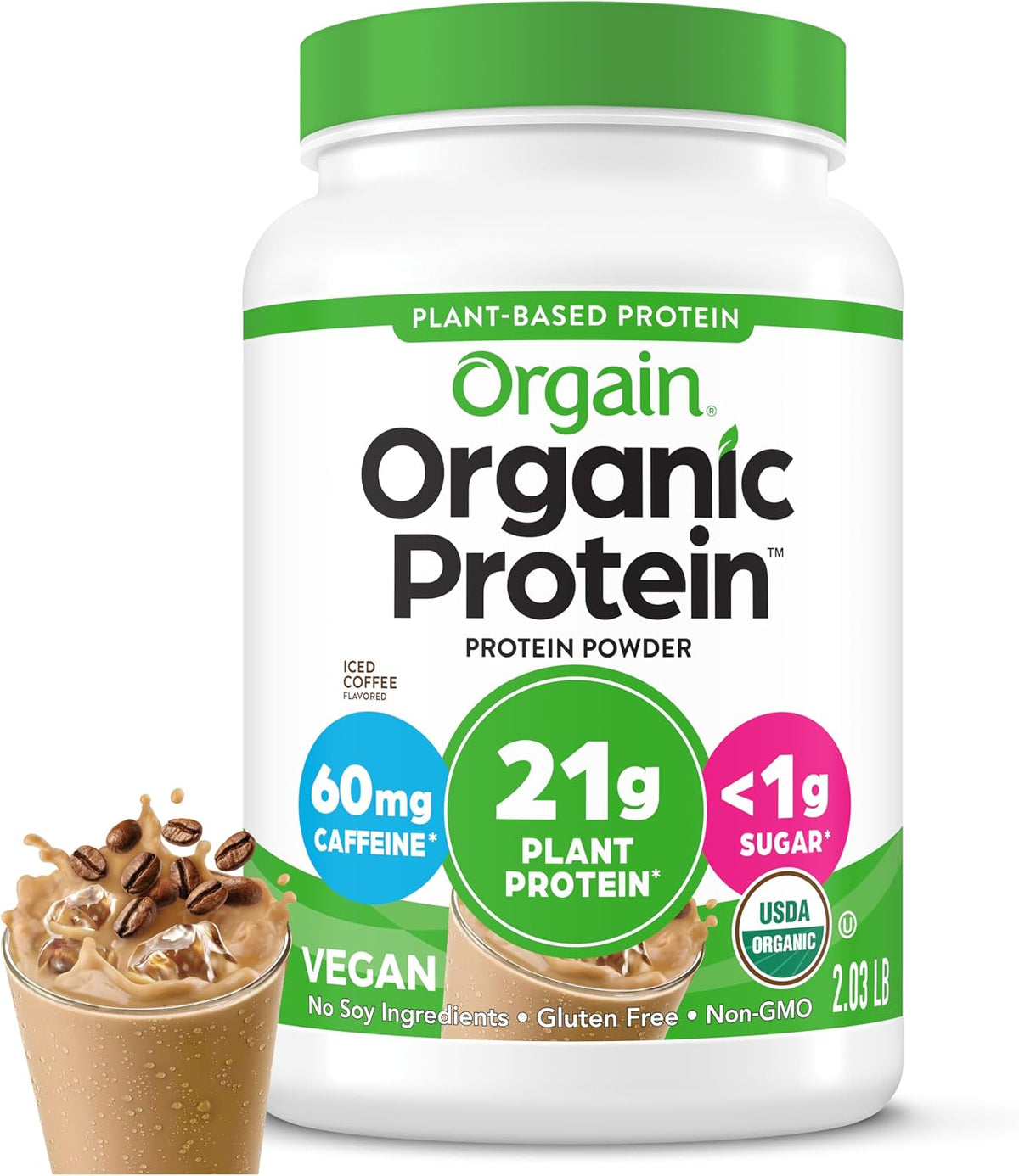 Orgain Proteína en polvo vegana orgánica de 0.74 oz, café helado, 2...
