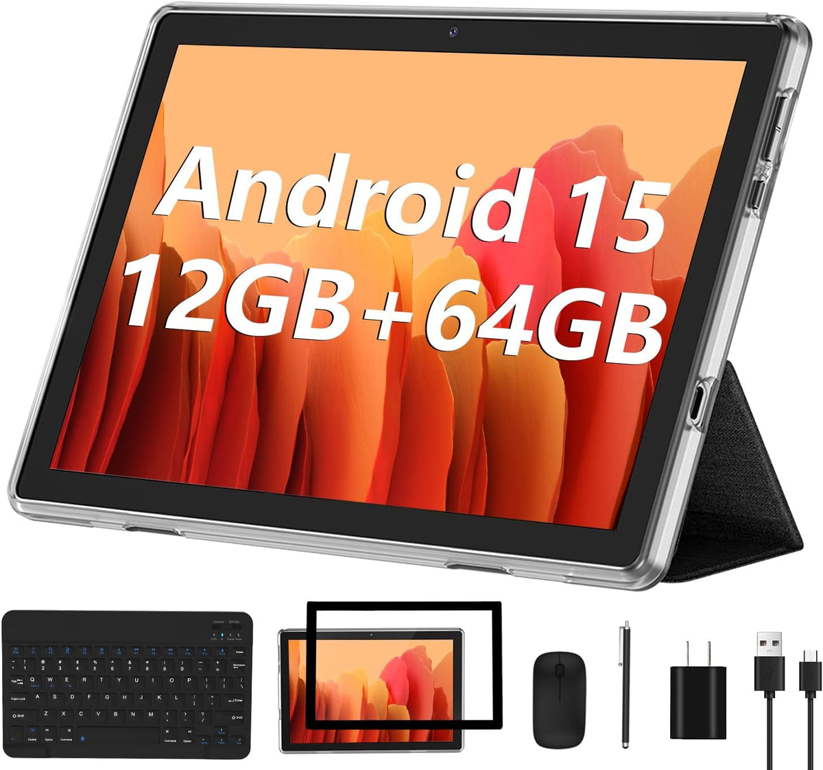 ECOPAD Tablet Android 15, tabletas de 10 pulgadas con teclado y mou...