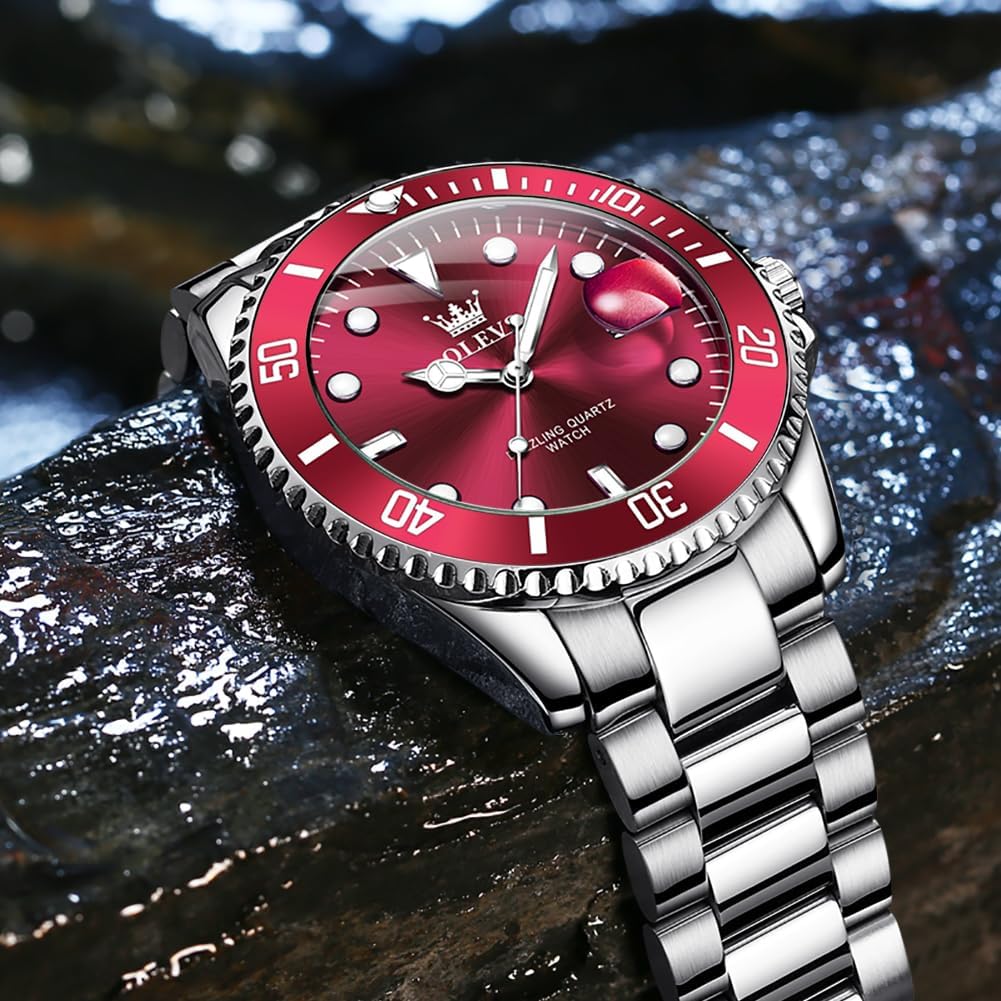 OLEVS Relojes de lujo para hombres grandes de acero inoxidable resi...
