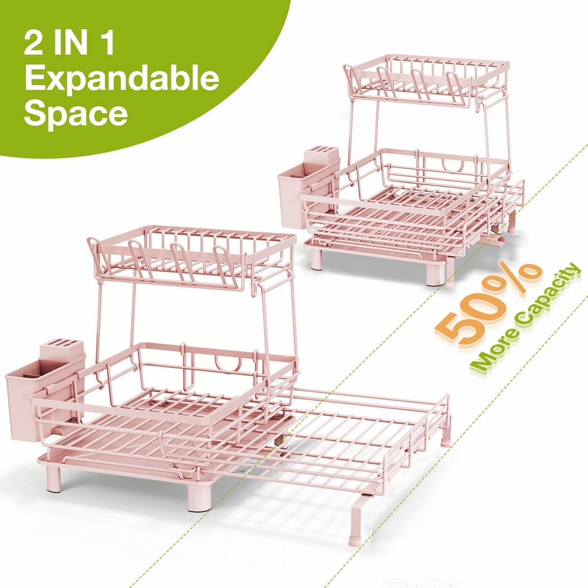 Nfnoyp Rejilla para secar platos expandible de 2 niveles, encimera...