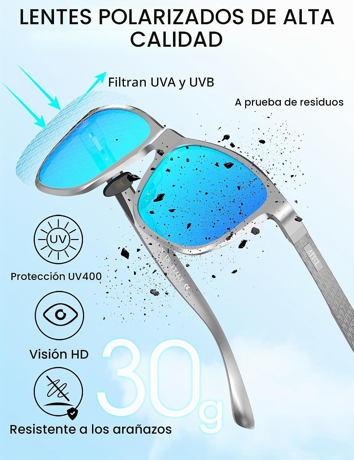 ATTCL Gafas de sol polarizadas para hombre Al-Mg Metal ultraligeras...