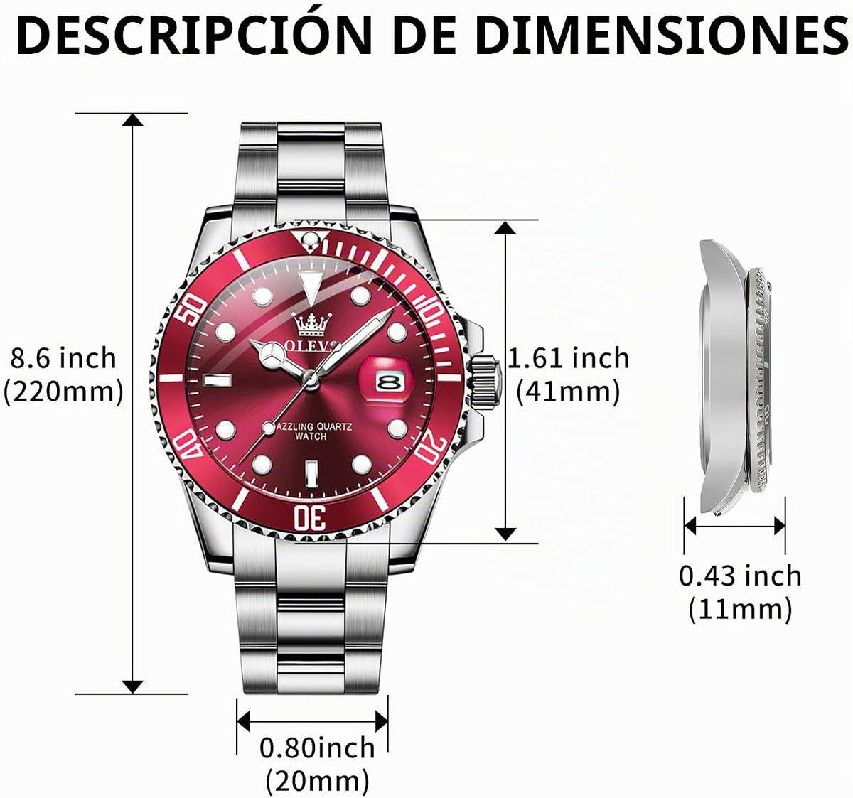 OLEVS Relojes de lujo para hombres grandes de acero inoxidable resi...
