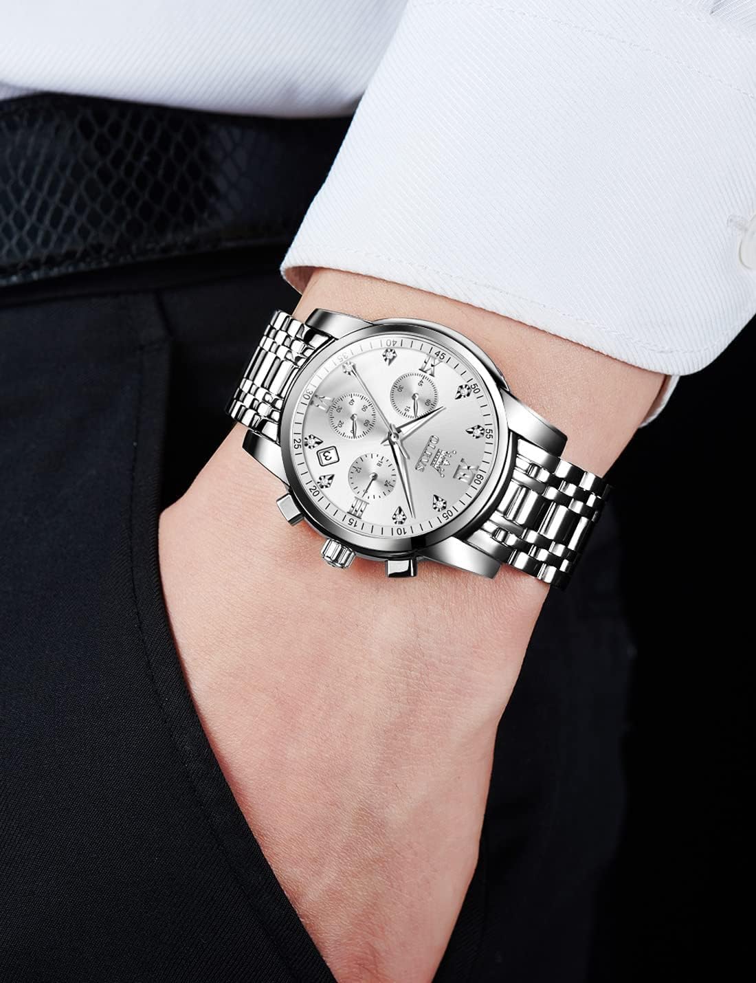 OLEVS Relojes para hombre Relojes de cronógrafo de fácil lectura lu...